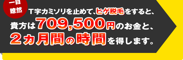 一目瞭然あなたは、709,500円のお金と、2か月間の時間を得します。