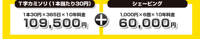 Ｔ字カミソリ（1本当たり30円）合計109,500円、シェービング合計60,000円