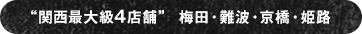 関西最大級4店舗、梅田、難波、京橋、姫路
