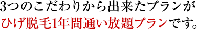 3つのこだわりから出来たプランがひげ脱毛1年間通い放題プランです。