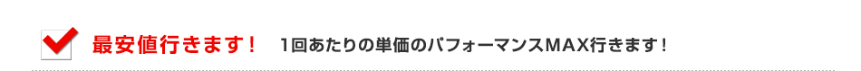 最安値行きます！、１回あたりの単価のパフォーマンスMAX行きます！